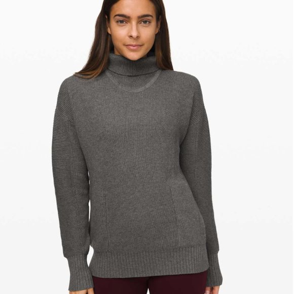 lululemon athletica Sweaters - Lululemon Cozy Calling Turtleneck Ribbed Sweater - Cotton / Yak - Gray - L